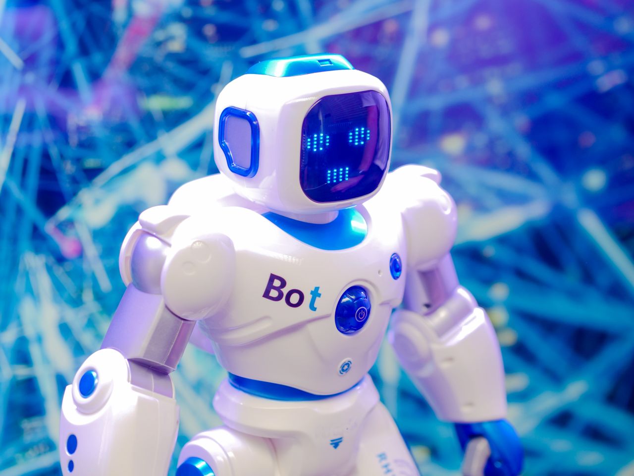 The Art of Drawing Readers In: Your attractive post title goes here High-tech humanoid robot with LED face display, showcasing modern robotics and innovation.